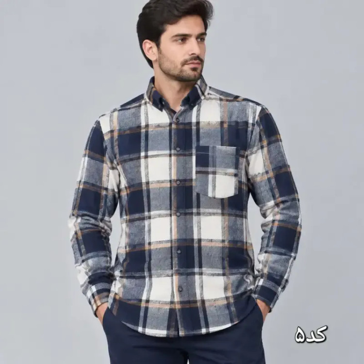 پیراهن پشمی مردانه چهارخانه قواره آزاد پنبه و پلیمر سایزبزرگ