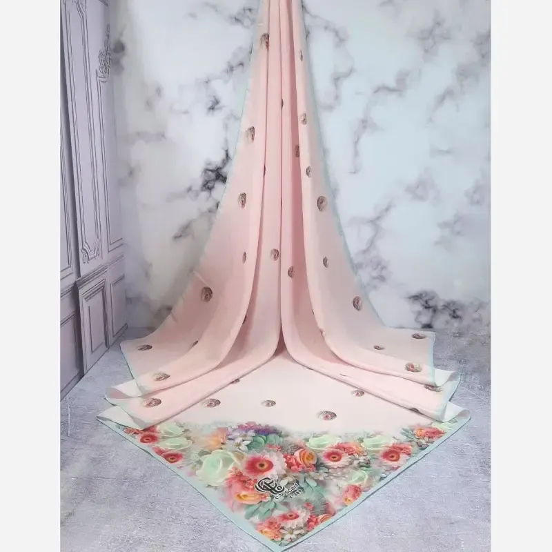 روسری نخ کاستوم طرح تبسم قواره بزرگ 140x140 سیتو صورتی آبی
